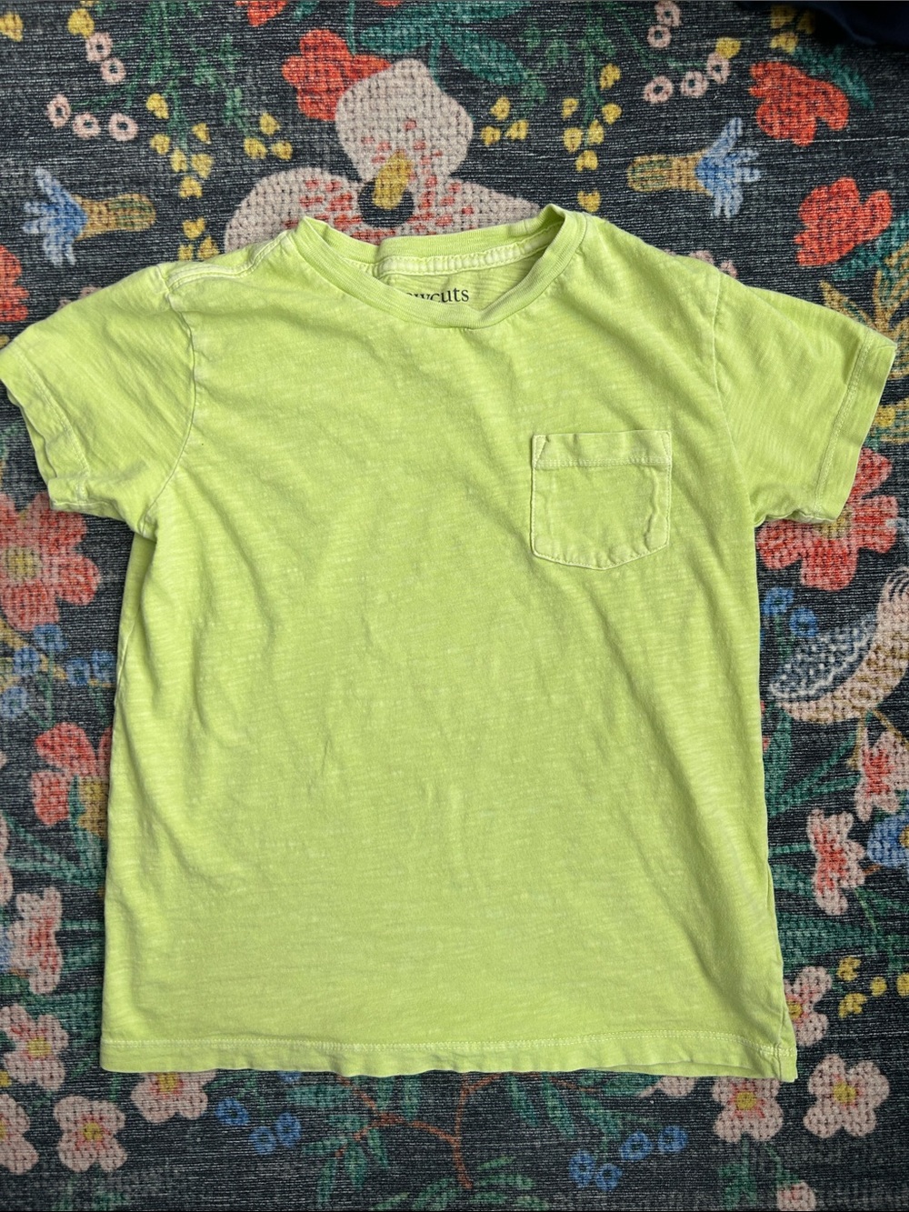 Crewcuts Neon Yellow Green Pocket Tee, Size Small (6/7)
